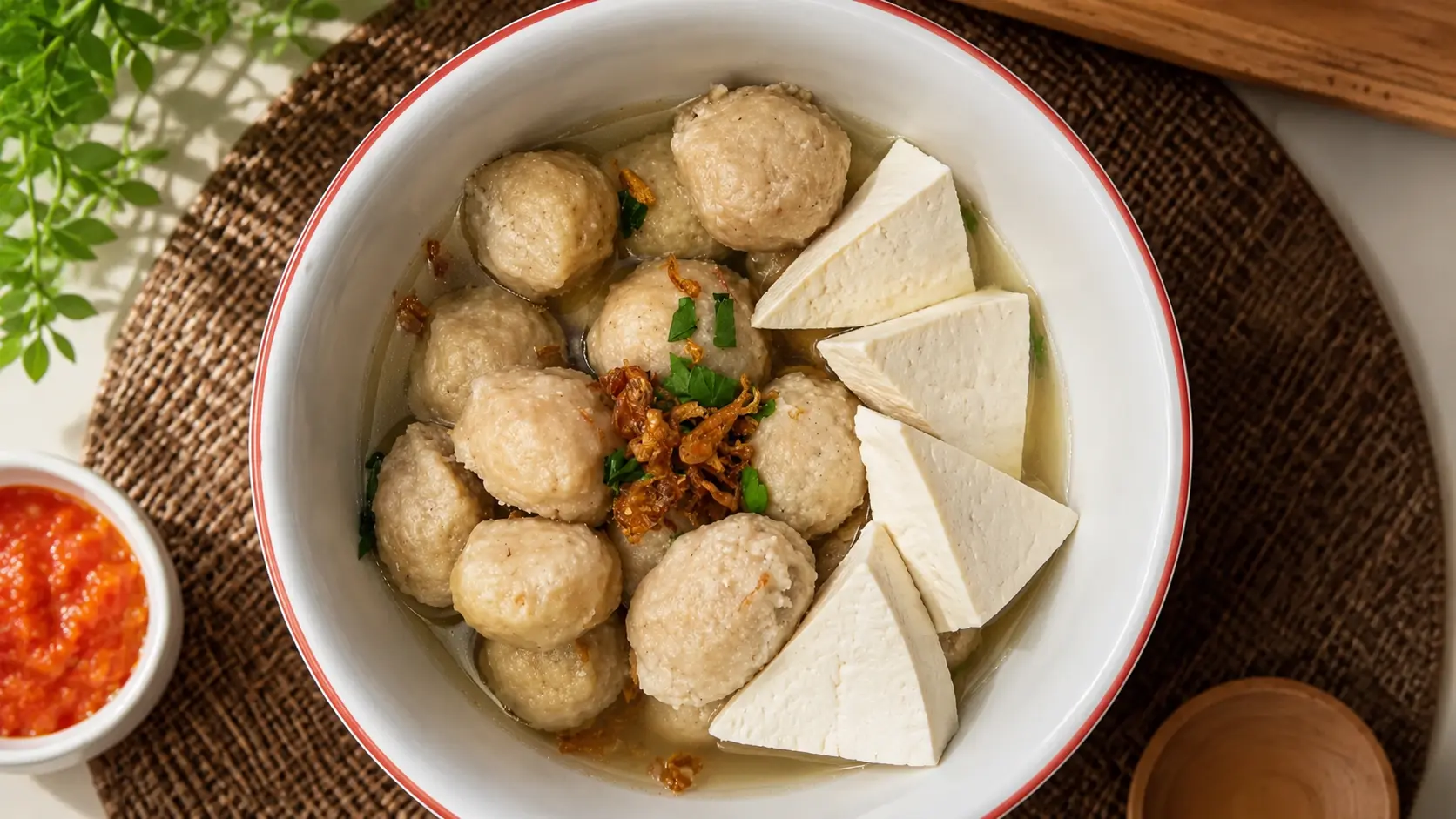 Bakso Cilok Ayam porsi sharing dengan saus kacang